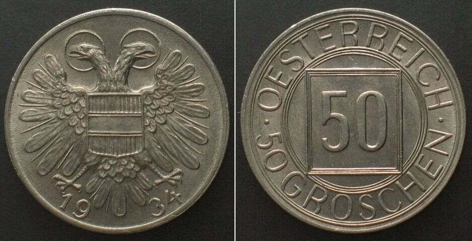 1934 AUSTRIA. 50 Groschen 1934, Cu-Ni, BU!!!