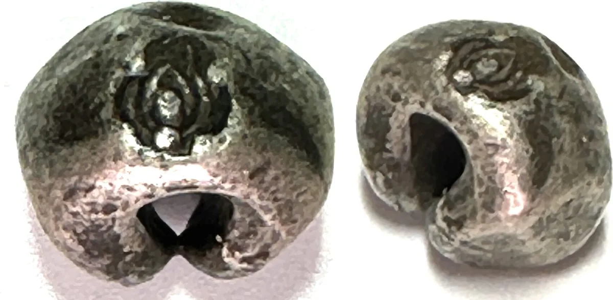 1401-1699 AYUTTHAYA. 1/6 Baht 15th-17th cent., Chakra & Bua, Pot Duang Bullet RRR! VF