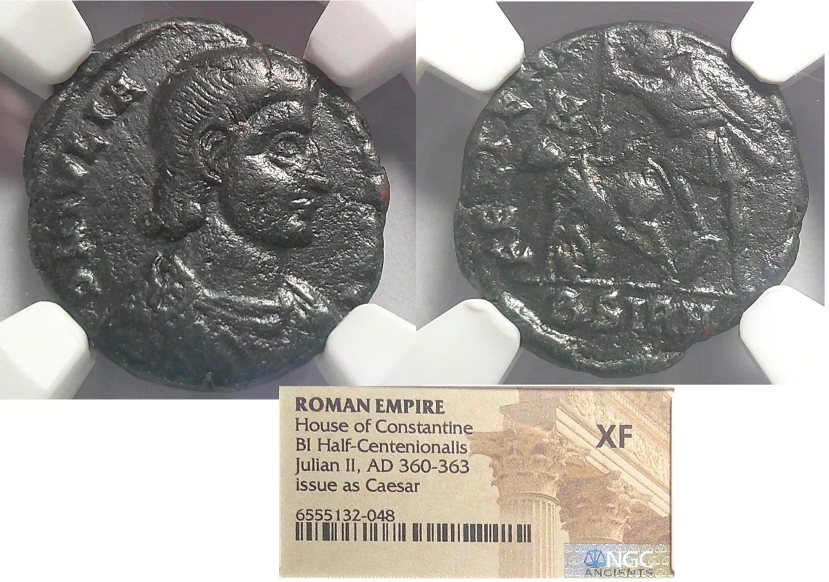 ROMAN EMPIRE Julian II AD 360-363, BI Half Centenionalis, NGC EF