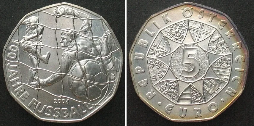 2004 AUSTRIA 5 Euro 2004 SOCCER silver UNC