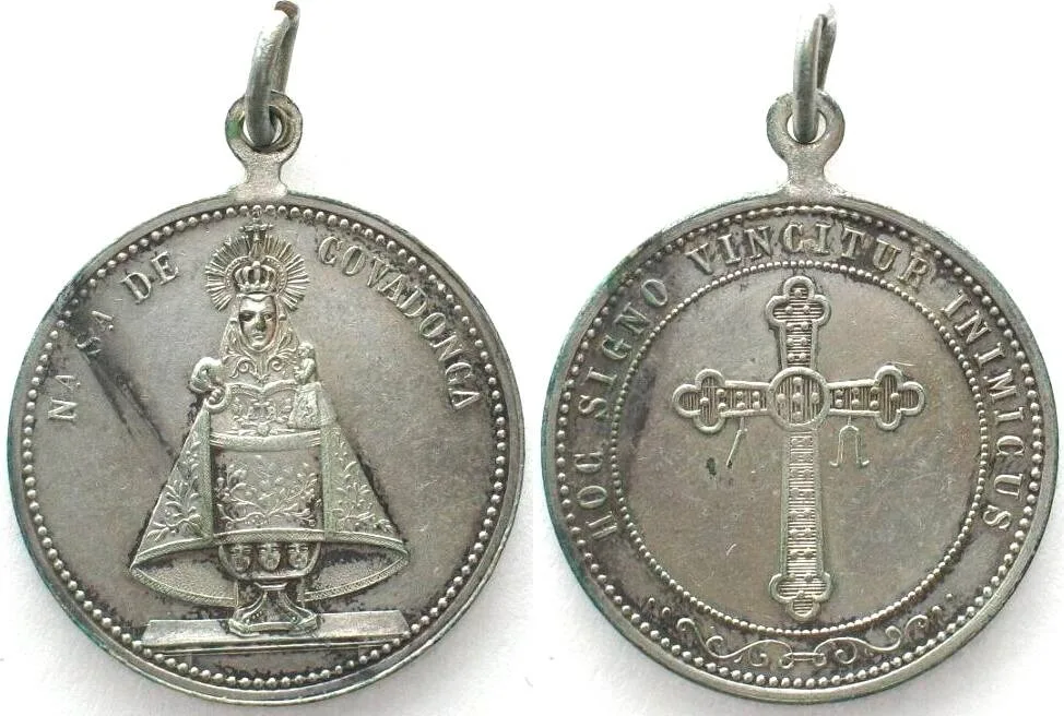1900 SPAIN Religious medal ca.1900 NA SA DE COVADONGA silvered bronze 29mm AU