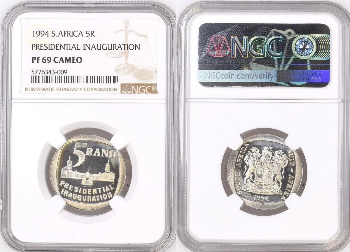 5R 1994 SOUTH AFRICA 5 Rand 1994 INAUGURATION of MANDELA - NGC PF 69 Top Pop! NGC PF 69 CAMEO