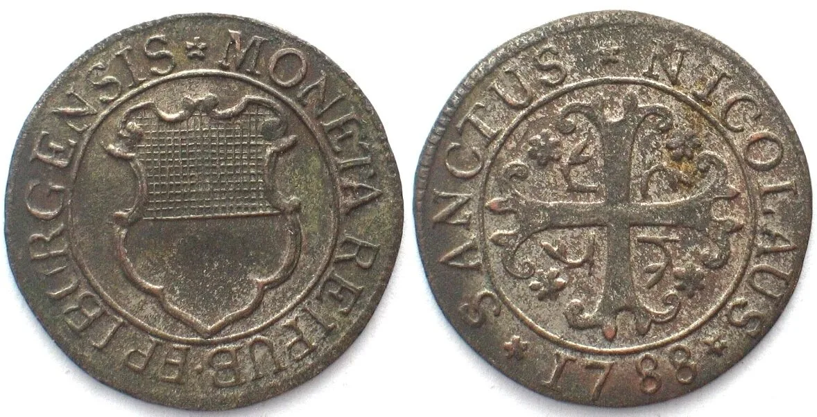 1788 Swiss FRIBOURG 1/2 Batzen 1788 billon AU!