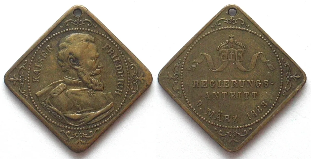 1888 FRIEDRICH III of PRUSSIA Square medal 1888 brass 34mm SCARCE! VF-EF