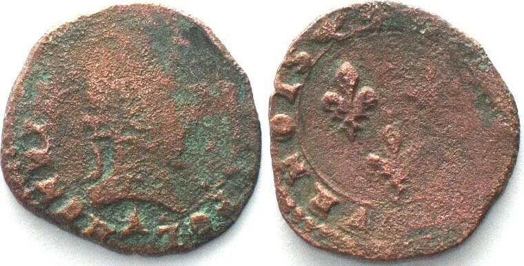 1585 FRANCE Double Tournois ND (c.1585) A, Paris mint, HENRY III copper VF+ VF