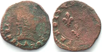 1585 FRANCE Double Tournois ND (c.1585) A, Paris mint, HENRY III copper VF+ VF