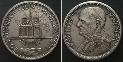 1969 PAUL VI Papal Visit in Geneva 1969, silvered bronze 47mm UNC-