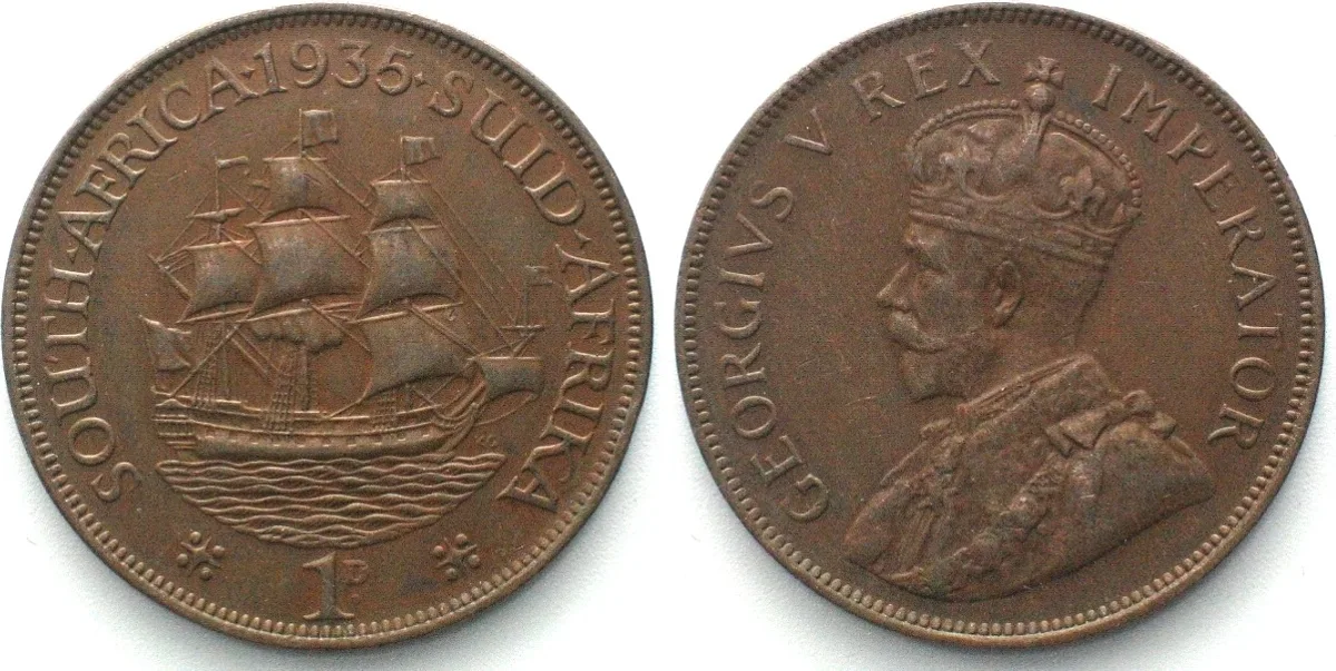 1935 SOUTH AFRICA 1 Penny 1935 GEORGE V bronze XF! EF