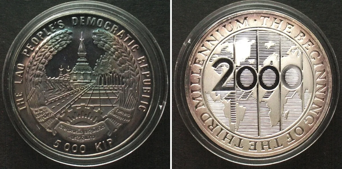 2000 LAO 5000 Kip 2000 MILLENNIUM silver Proof SCARCE! Proof