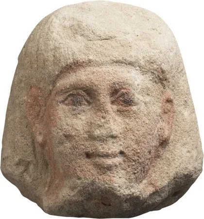 Egyptian Polychrome Limestone Head Fragment
