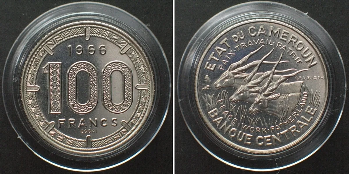 1966 CAMEROON - ESSAI 100 Francs CFA 1966 nickel BU