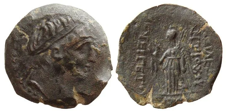 SELEUKID KINGS, Antiochus VII. 138-129 BC. Æ 20mm 5.41gm unit Seleucia on the Tigris. Choice EF. Original patina.