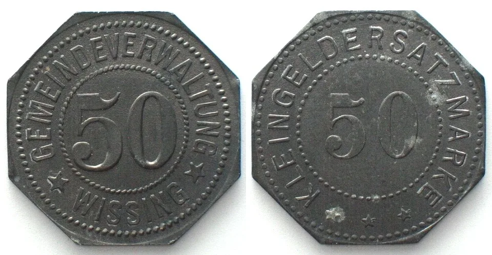 1917-1921 Germany WISSING (Bavaria) 50 Pfennig ND, NOTGELD, zinc UNC, RARE! UNC