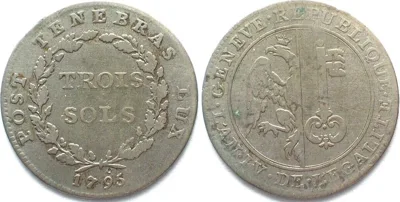 1795 Swiss Cantons GENEVA 3 Sols 1795 w/o * near date, billon RARE VARIETY!!! VF