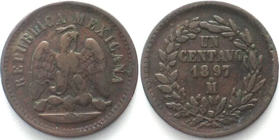1897 MEXICO. 1 Centavo 1897 Mo, copper, XF! EF
