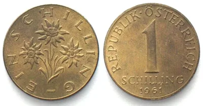 1961 AUSTRIA. 1 Schilling 1961, Al-Bro, UNC!