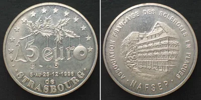 1996 STRASBOURG 15 Euro 1996 - Pré-série - silver, RARE! Prooflike