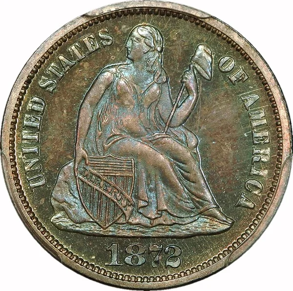 Seated 10¢, 1872, 10¢, PR66+ , PCGS/CAC