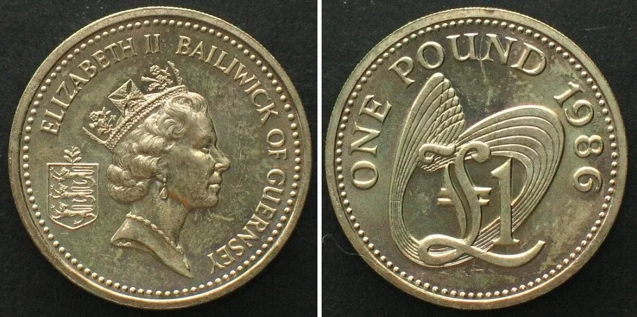 1986 GUERNSEY 1 Pounds 1986 ELIZABETH II Ni-Brass UNC