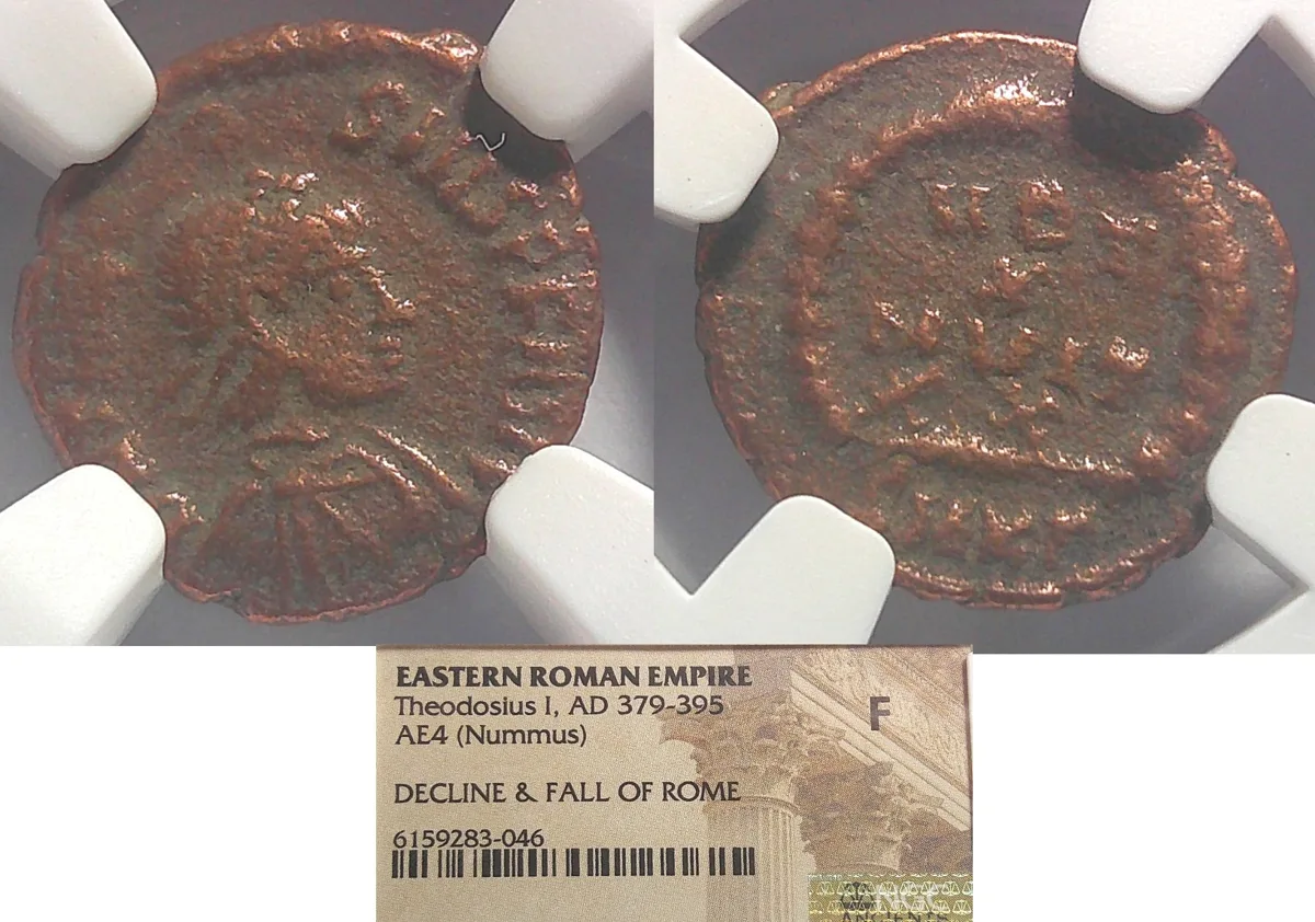 EASTERN ROMAN EMPIRE Theodosius I AD 379-395 AE4 (Nummus) NGC F