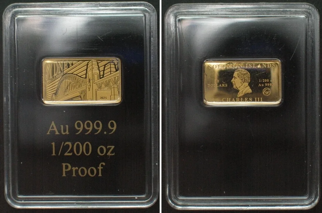 2024 SOLOMON ISLANDS. 10 Dollars 2024 Harbour Bridge SYDNEY gold 1/200 oz Proof