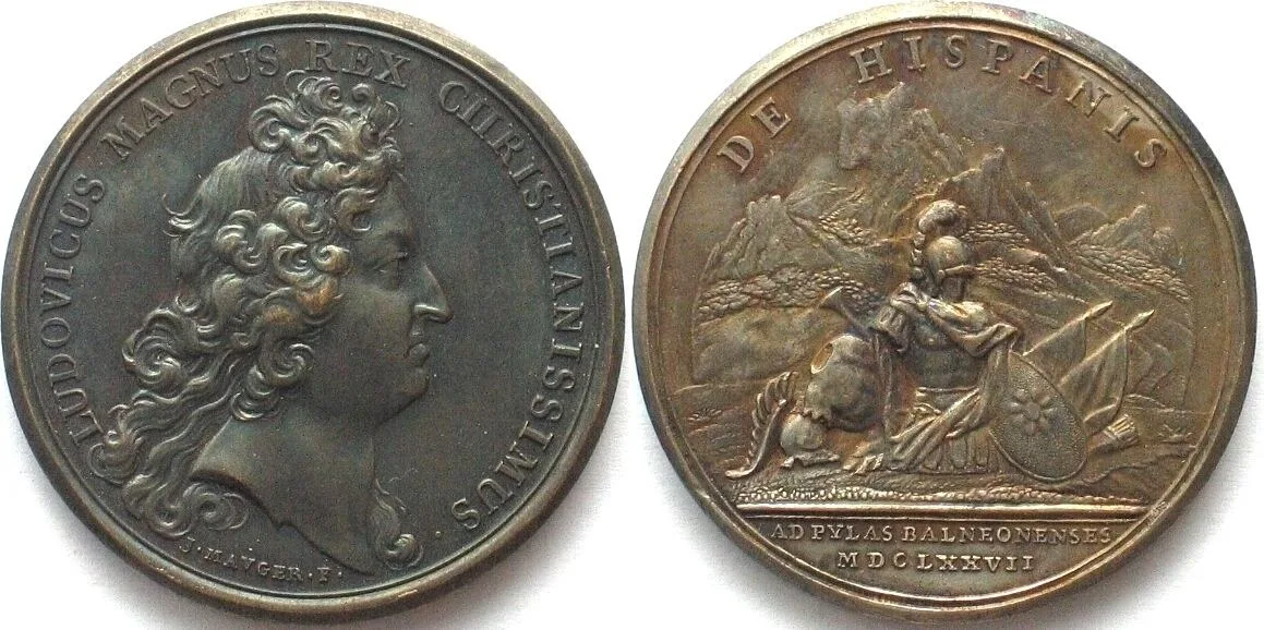 1677 1677. DÉFAITE DES ESPAGNOLS EN CATALOGNE. AE Medal by Mauger 41mm AU