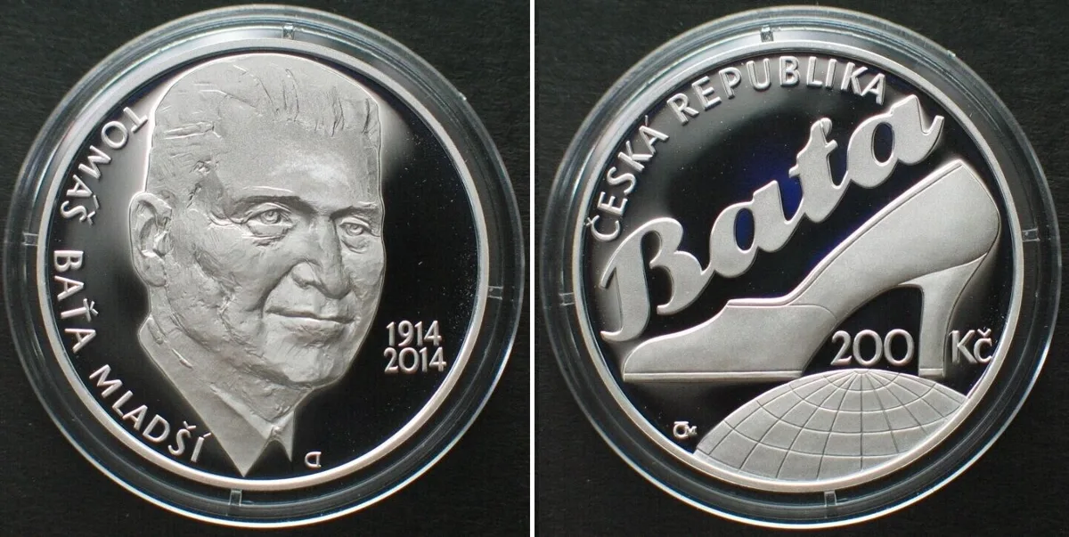 200 Kronen 2014 CZECH REPUBLIC. 200 Korun 2014, Tomas Bata, silver Proof
