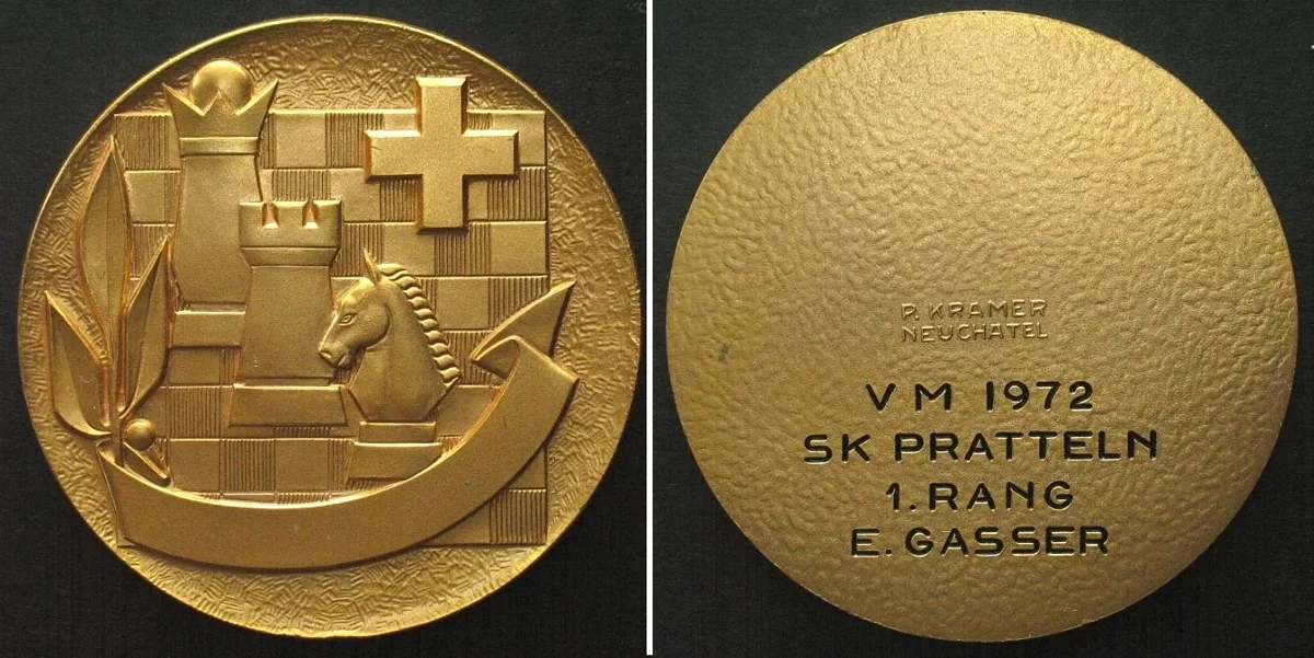 1972 SWITZERLAND Medal 1972 CHESS gilt bronze SCARCE! UNC
