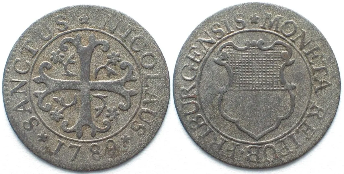 1789 Swiss Cantons FRIBOURG. 1/2 Batzen 1789 billon XF! EF