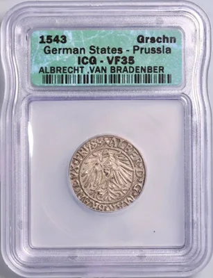 German States, Prussia: Albert I (1525-1568), silver groschen, 1543 CE. ICG VF35.