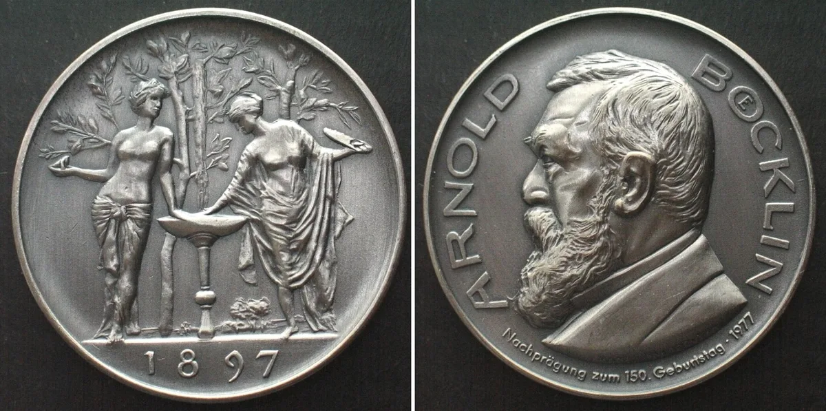 1977 ARNOLD BOECKLIN 150th Birthday 1977 silvered bronze 41mm UNC