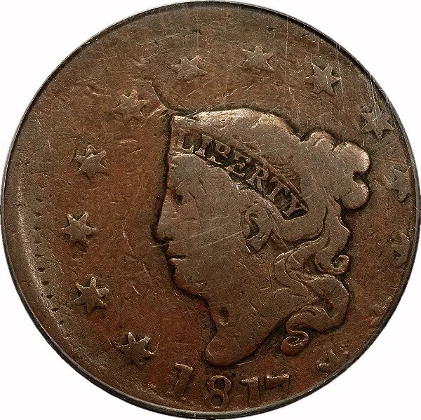 Coronet Head Large Cent, 1817, Struck 15% Off Center, 1¢, F15 , PCGS