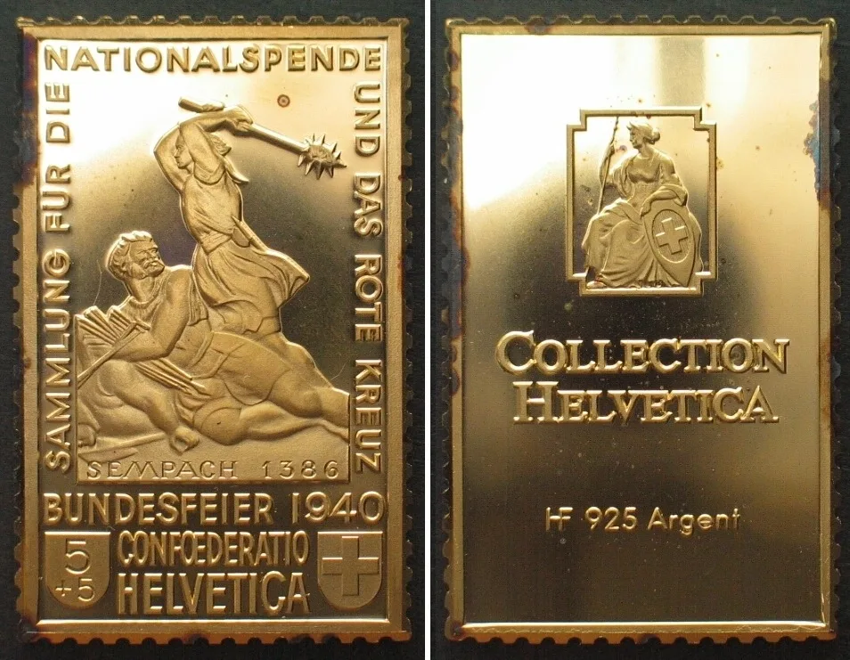 1985 COLLECTION HELVETICA, Pro Patriia, 1940, 5+5 Sempach, silver ingot Proof