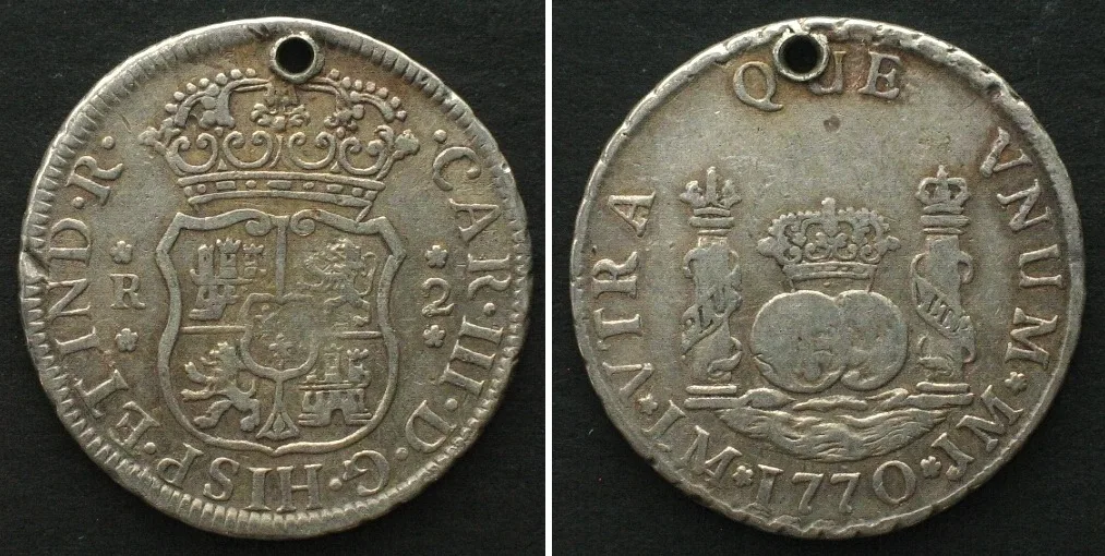1770 PERU 2 Reales 1770 LM JM, Lima mint, CARLOS III silver aXF! EF-