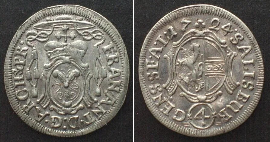 1724 SALZBURG 4 Kreuzer 1724, FRANZ ANTON, silver UNC-!
