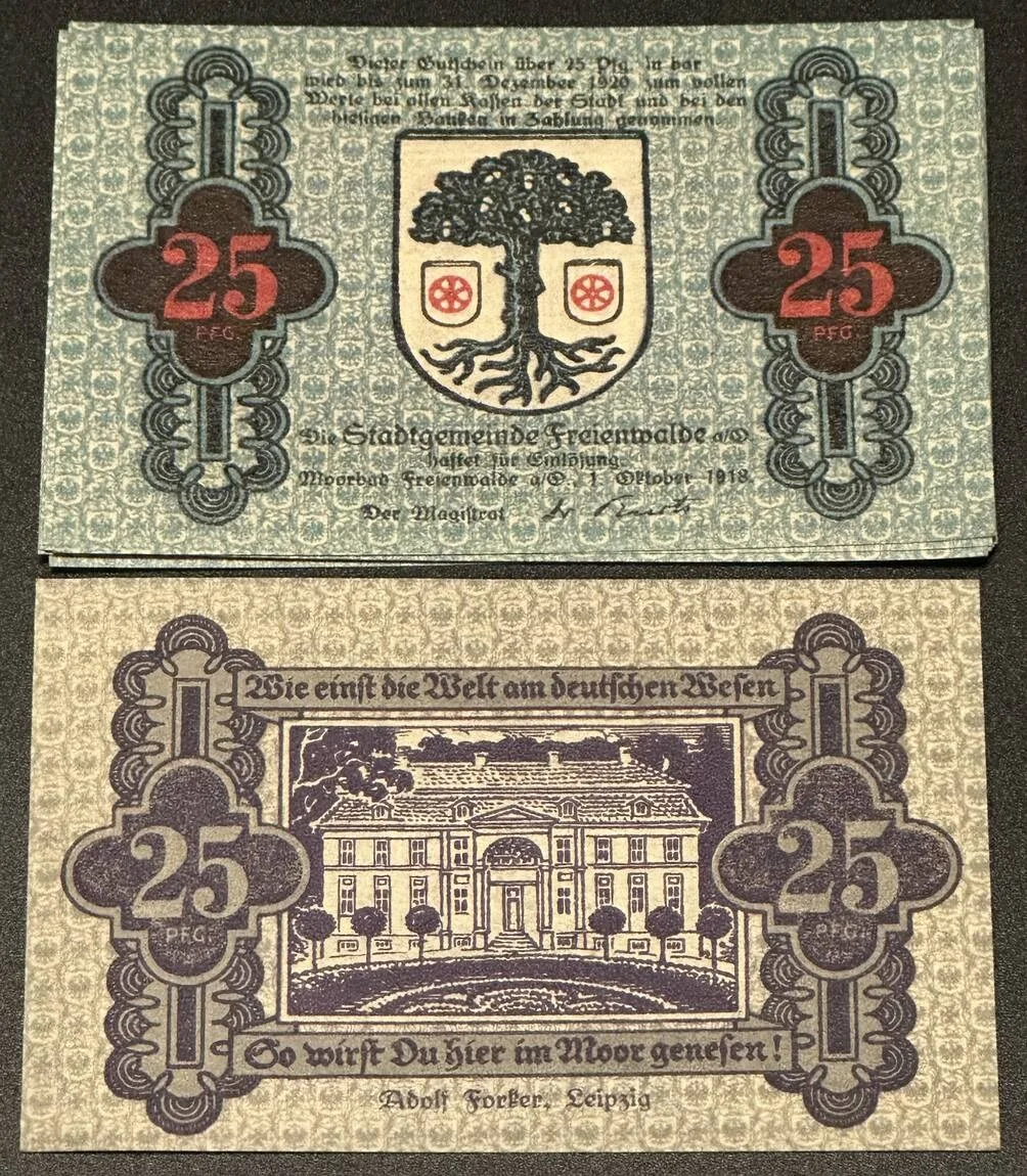1918 GERMANY. Notgeld. FREIENWALDE 10 x 25 Pfennig 1918 UNC