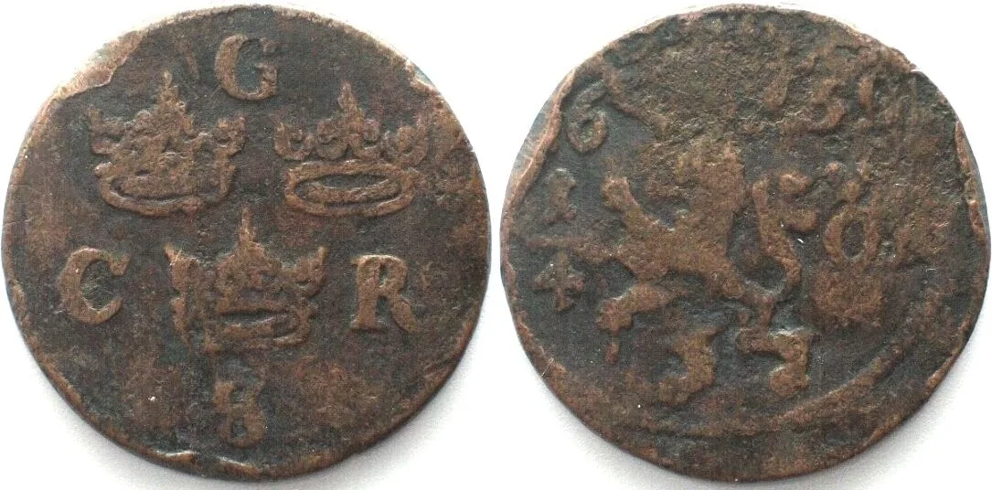 1659 SWEDEN. 1/4 Öre 1659, CARL X GUSTAV, copper, aVF, SCARCE! VF-