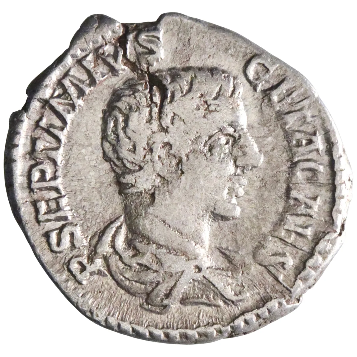 Roman: Geta, as Caesar (198-209), silver denarius (2.91g), Rome mint, 203-208 CE. Providentia standing left, holding wand over globe and sceptre.