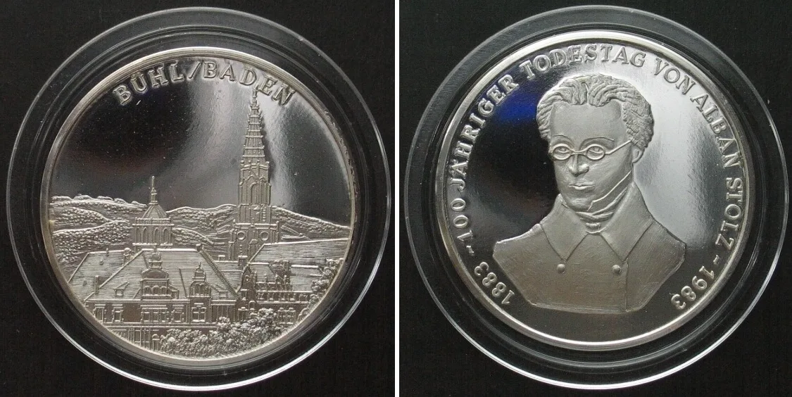 1983 100th Ann. of Death of ALBAN STOLZ 1983 BÜHL / BADEN silver Proof RARE! EF