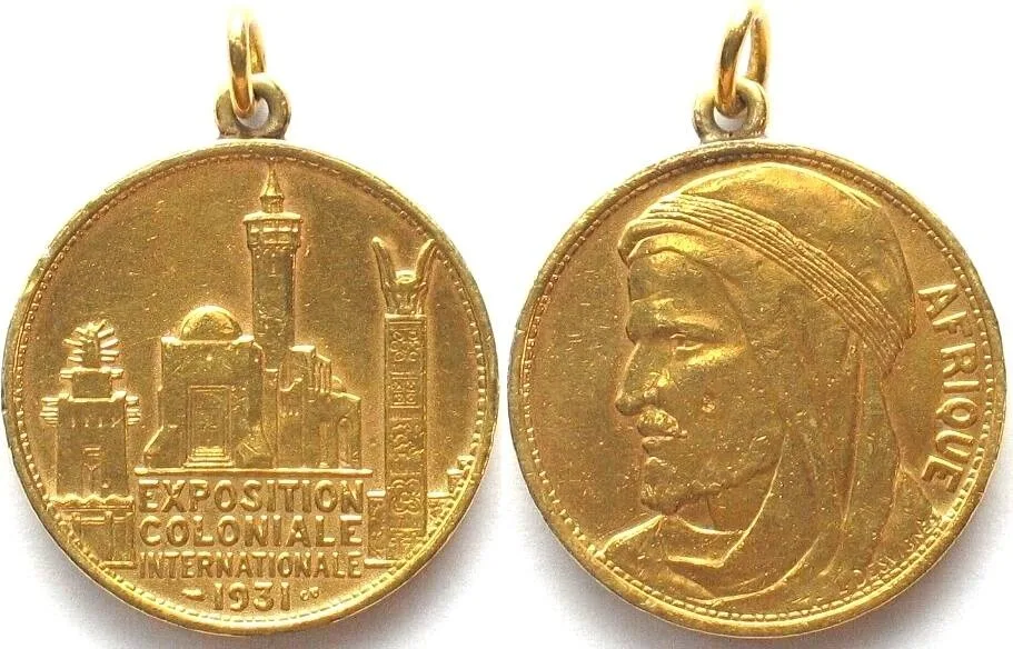 1931 INTERNATIONAL COLONIAL EXPOSITION 1931 - AFRICA - Medal bronze gilt 32mm EF