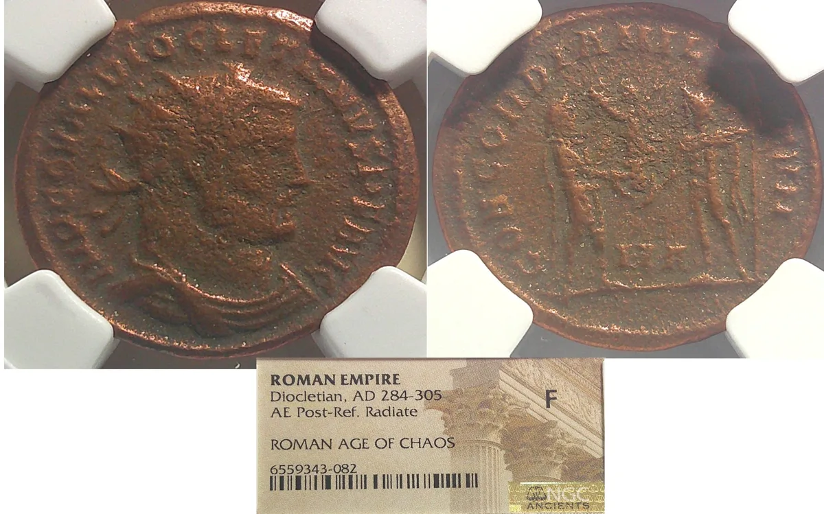 ROMAN EMPIRE Diocletian AD 284-305 AD AE Post -Ref Radiate NGC F