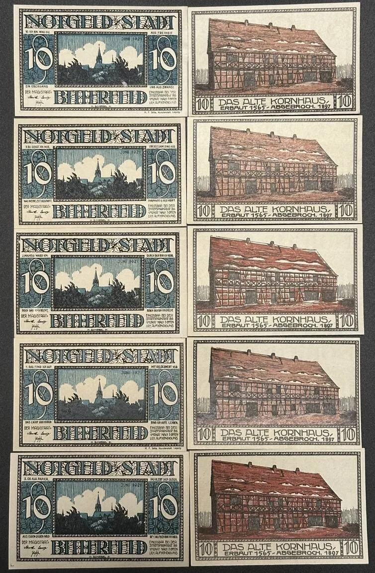 1921 GERMANY. Notgeld. BITTERFELD 10 x 10 Pfennig 1921 UNC