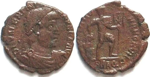 364-375 VALENTINIAN I (364-375 AD). AE3, Aquileia mint, SMAQP, GLORIA ROMANORVM, XF