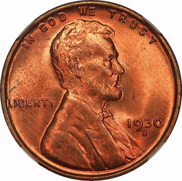 Lincoln Cent, 1930-S, 1¢, MS66 RD, NGC