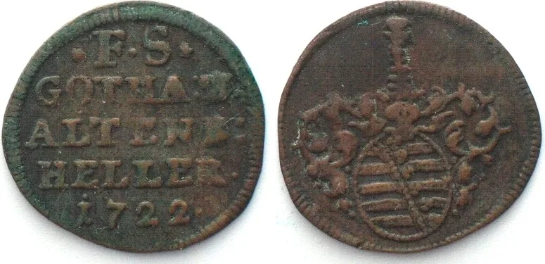 1722 German States SAXE-GOTHA-ALTENBURG Heller 1722 FRIEDRICH II copper VF-XF VF-EF