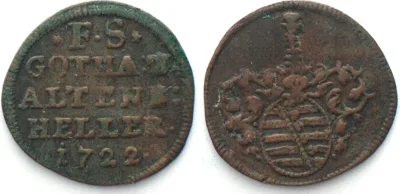 1722 German States SAXE-GOTHA-ALTENBURG Heller 1722 FRIEDRICH II copper VF-XF VF-EF