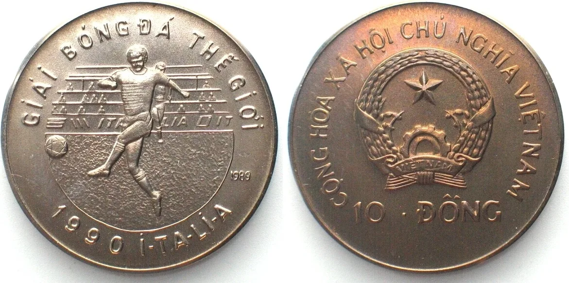 1989 VIETNAM 10 Dong 1989 FOOTBALL WORLD CUP in ITALY Cu-Ni SCARCE! UNC