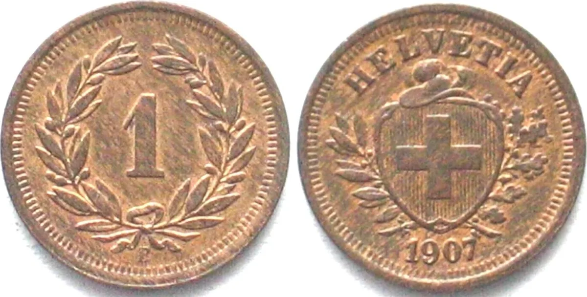 1907 SWITZERLAND 1 Rappen 1907 bronze SCARCE! UNC!!!