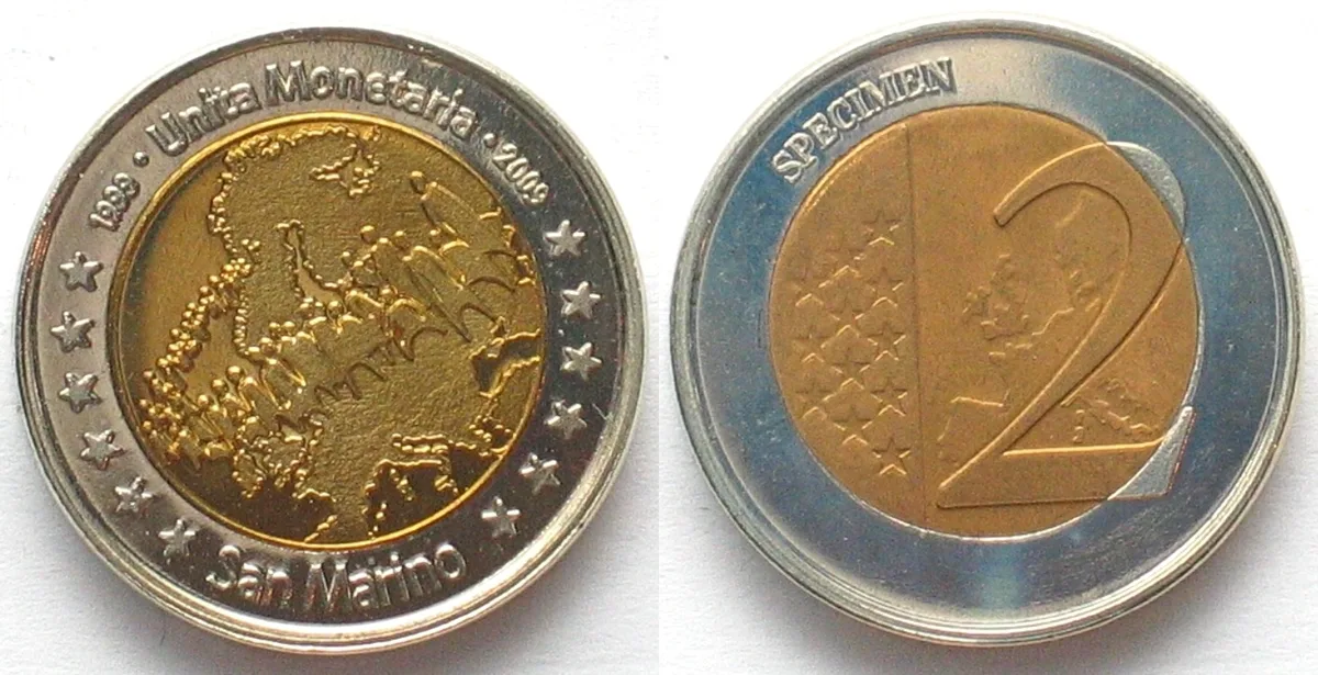 2009 SAN MARINO - SPECIMEN 2 Euro 2009 CURRENCY UNION Prooflike