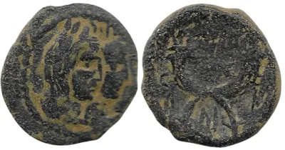 NABATEAN Aretas IV With Shaqilat, AE Drachm 17mm 3.64gm Petra mint. 20-40 AD